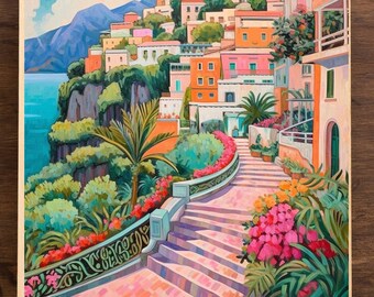 Italia costa de amalfi PINTURA por NÚMEROS, kits de bricolaje para adultos, kits premium, pintura por números para adultos, kit de pintura por números con temática de viaje