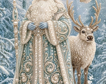Christmas Santa Pearl Painting Kit, DIY Holiday Craft Gift for Adults, Pre-Framed Diamond Art Alternative, Winter Decor