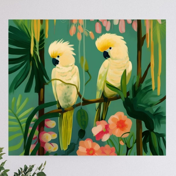 Vintage Style Gold White Cockatoo PAINT by NUMBER Premium DIY Paint Kit for Adult , Tropical Birds , Easy Beginner Painting Gift ,Home Decor