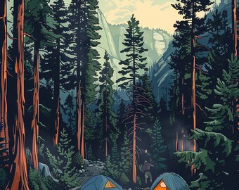 Yosemite Camping PAINT by NUMBER Kit for Adults, Landscape, Vintage Paint By Numbers, Den Decor, Garage decor