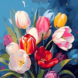 Tulipani da dipingere con i numeri per adulti, pittura di fiori primaverili, kit fai da te con pittura acrilica per principianti, regalo di compleanno per la mamma, pittura floreale