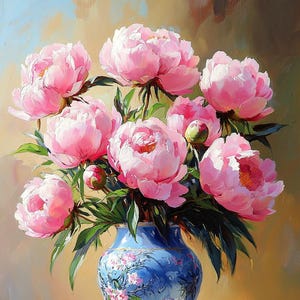 Kit de pintura por números de peonías rosas: arte floral DIY para adultos