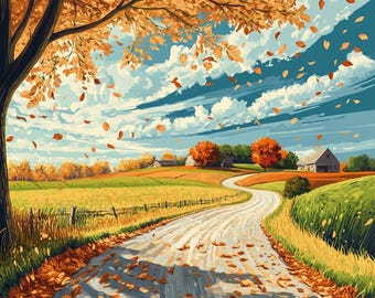 Malen-nach-Zahlen-Set „Herbstliche Landschaft“, Vintage-Bauernhofkunst