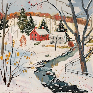 Vintage Winter Village Paint by Numbers Kit: Snowfall Scenery DIY