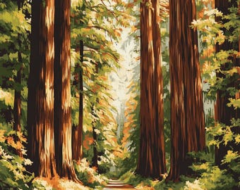 Redwood Forest Paint By Number Kit: California Sequoia Landscape DIY
