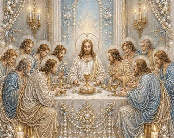 The Last Supper Christmas Pearl Painting Kit,DIY Holiday Craft Gift for Adults,Pre-Framed Diamond Art Alternative, Winter Decor, Made in USA