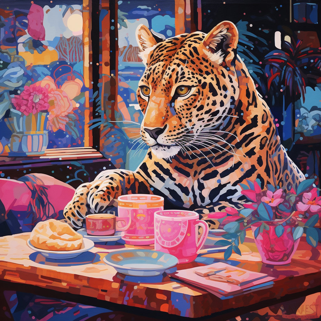 Kit di pittura con i numeri "Jaguar at Cafe": arte moderna fai da te