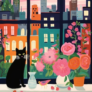 chat assis près de la fenêtre, peinture à numéros, kit de peinture à numéros, kit de peinture à numéros de bricolage pour adulte, peinture à numéros pour animaux de compagnie, cadeau pour maman, cadre prêt à l'emploi