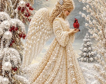 Angel Painting Kit, DIY Holiday Craft Gift for Adults, Pre-Framed Diamond Art Alternative, Winter Decor, Made in USA
