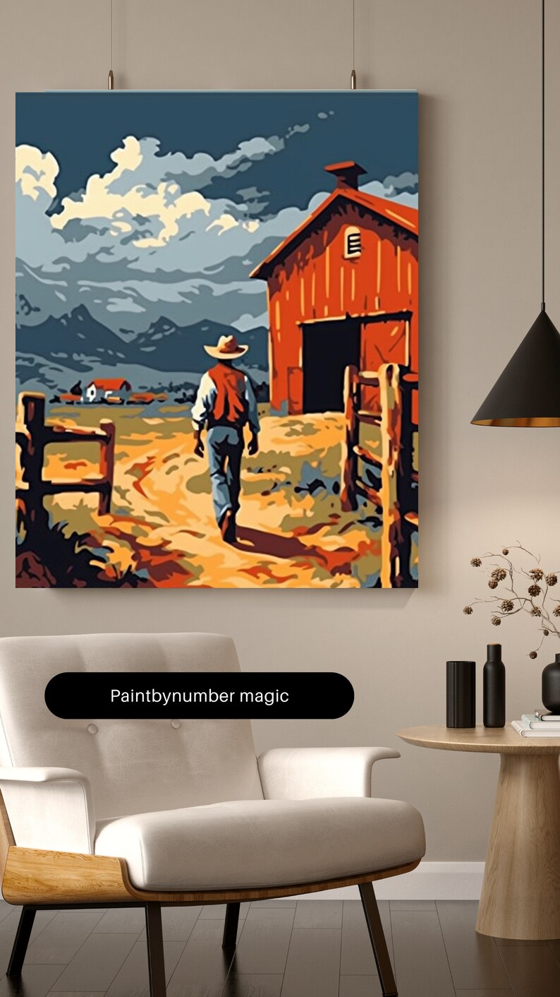 Vintage Style PAINT by NUMBER Kit Adult Cowboy Ranch Scene Etsy