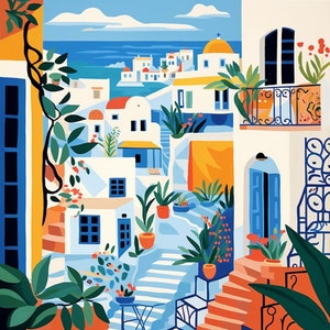 Santorini Grecia / Kit minimalista per dipingere con i numeri / Kit moderno per dipingere con i numeri / Kit fai da te per dipingere con i numeri / Principianti / dipingere con i numeri facile