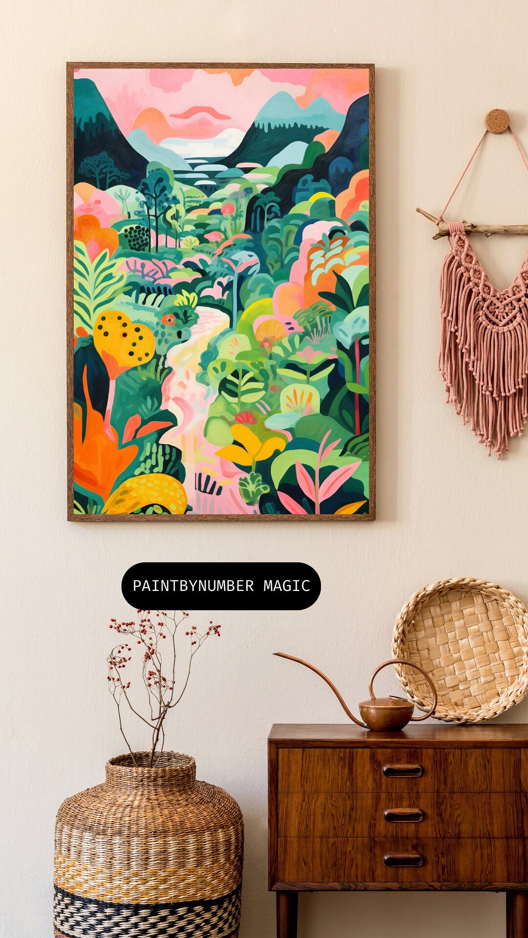 Modern Paint by Number Kit, Tropical Leaves Paint by Number, DIY Paint