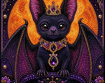 Halloween Bat Pearl Painting Kit, DIY Spooky Craft for Adults, Pre-Framed Diamond Art Alternative, Fall Decor, Made in USA