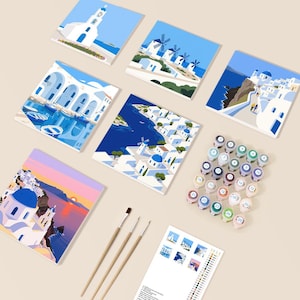Mediterrane minikit met verf op nummer – ingelijste canvaskunst, set van 6 inch