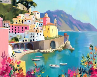 Amalfi Coast Paint by Numbers - Detailed Coastal Village Design