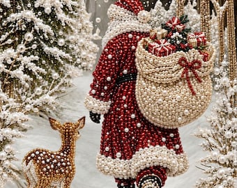 Christmas Pearl Painting Kit, DIY Holiday Craft Gift for Adults, Pre-Framed Diamond Art Alternative, Winter Decor, Made in USA