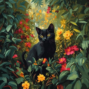 ボヘミアン猫の数字塗り絵、植物猫の数字塗り絵、猫好きへのギフト、彼女へのギフト、ギフト
