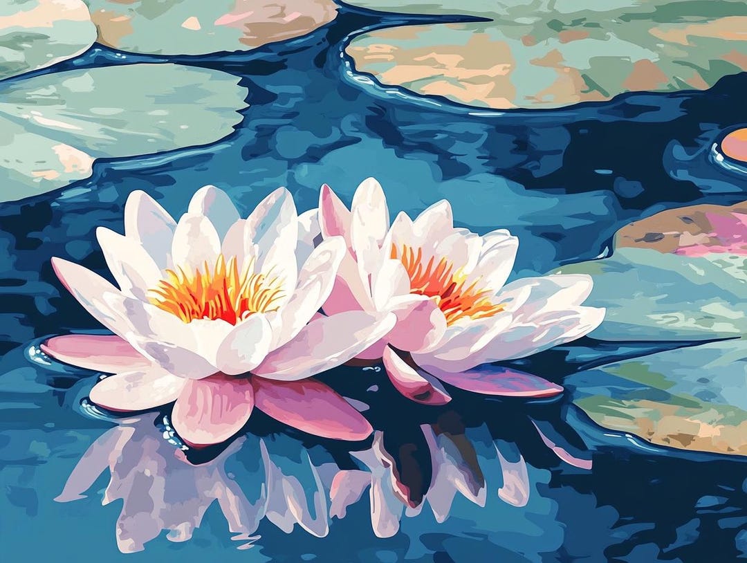 Water Lilies PAINT by NUMBER, Abstract Paint by Numbers, Easy Beginner ...