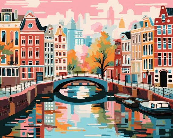 Painting by Numbers Kit for Adults Framed Canvas 40x50cm the Bridges of  Amsterdam 