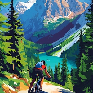 Kit de pintura por números para ciclistas en los Alpes: un regalo de bricolaje para aventureros.