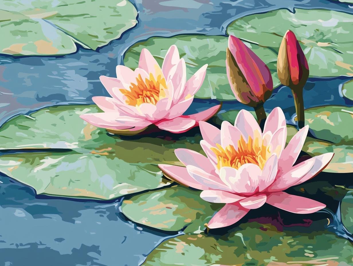 Water Lilies Paint by Numbers Kit: DIY Floral Acrylic Art for Adults - Etsy