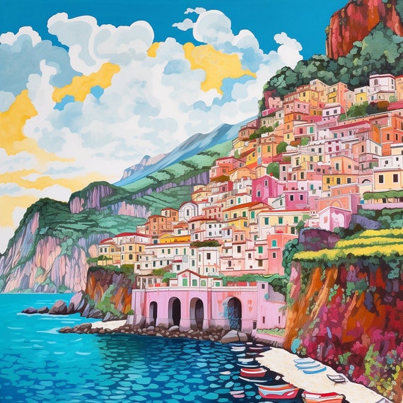 Amalfi Coast Italy Paint by Numbers DIY Adult Kits Wall Decor Home Decor Paint  by Number for Adults paint by Numbers With Color Key 