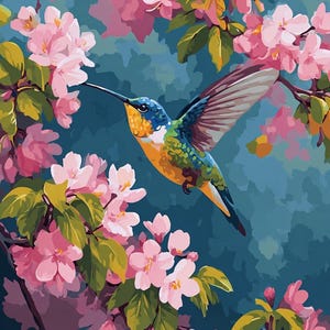 Paint by Numbers Kit: Hummingbird and Flowers - Beginner Friendly