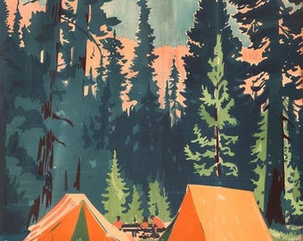 Vintage Camping Paint by Numbers Kit: Forest Landscape Scene