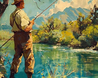 Kit de peinture pour homme pêche vintage par NUMBER pour adultes, décoration vintage, art vintage, décoration garage