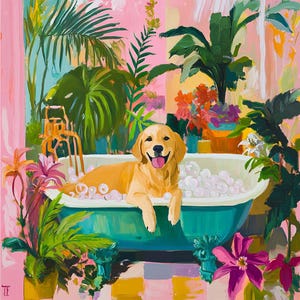 Golden Retriever Malen nach Zahlen Hund Schaumbad Wandkunst DIY Erwachsenen Kit, Hundeliebhaber Geschenk, Tierliebhaber Wohnkultur Wandkunst
