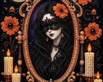 Tarot Death Art Halloween Pearl Painting Kit, DIY Spooky Craft for Adults, Pre-Framed Diamond Art Alternative, Fall Decor, Made in USA