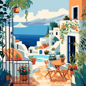 Santorini Greece | Minimalist Paint By Number Kit | Modern Paint By Numbers | DIY Paint By Number Kit | Beginners | easy paint by number