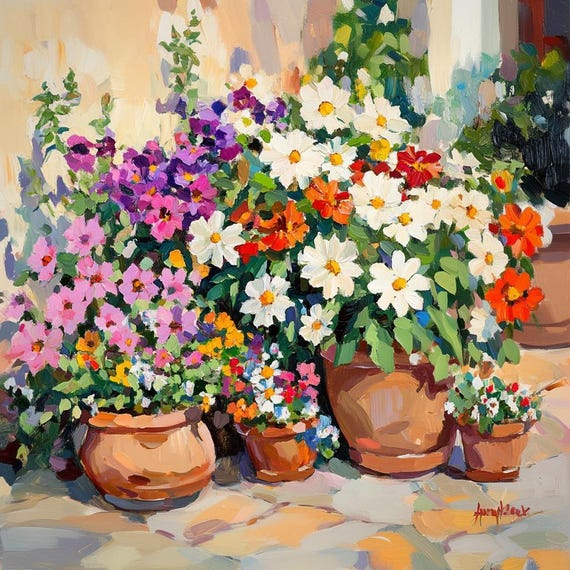 Petunias and Daisies Paint by Numbers Kit, Square Canvas