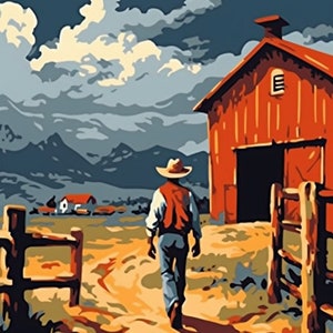 Kit di pittura con numeri in stile vintage per adulti, arte del deserto, arte della scena del ranch dei cowboy, kit fai da te di pittura acrilica, regalo di arredamento per la casa, regali per lui, regali per papà