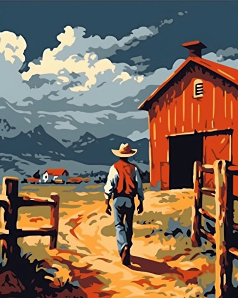 Vintage Style PAINT by NUMBER Kit Adult Cowboy Ranch Scene Etsy