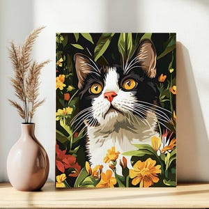 ボヘミアン猫の数字塗り絵、簡単数字塗り絵キット、ミニマリスト数字塗り絵、初心者向け数字塗り絵、黒猫、猫好きへのギフト