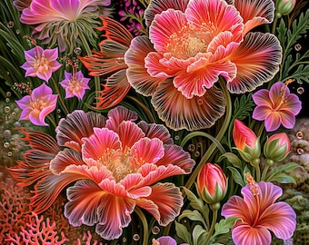 Vibrant Flowers Diamond Painting Kit: DIY Acrylic Bead Craft, Wall Art