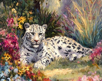 Kit di pittura con numeri di leopardo bianco: arte murale fai da te in stile bohémien