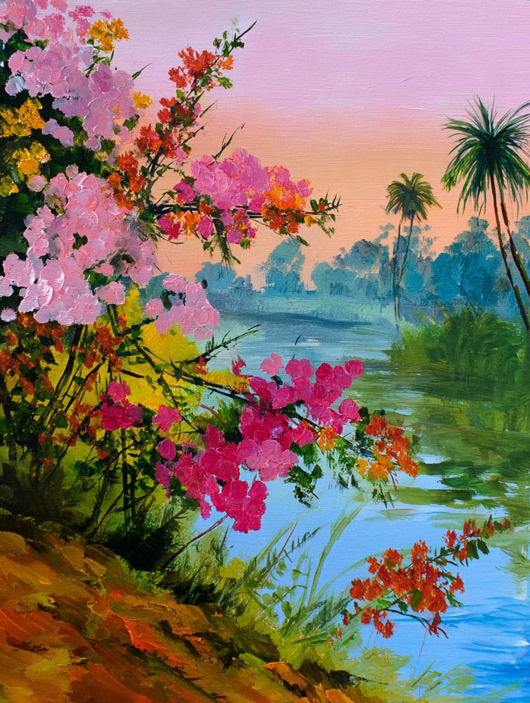 Aihonmin DIY Paint By Numbers Kit - Plants Bathtub Theme, 16x20 Inch Canvas, Acrylic Paints & Brushes Included