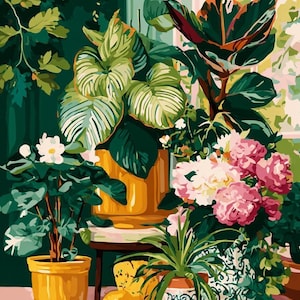 Kit botanische verf op nummer: kamerplanten en bohodecor DIY schilderij