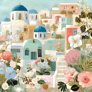 Santorini Grecia / Kit minimalista per dipingere con i numeri / Kit moderno per dipingere con i numeri / Kit fai da te per dipingere con i numeri / Principianti / dipingere con i numeri facile