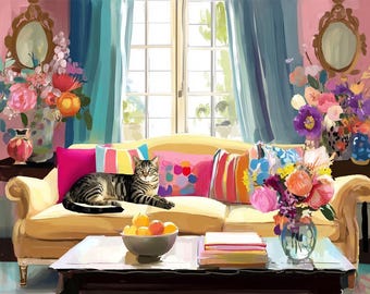 Sofa Cat Paint by Numbers Kit: DIY Feline Art for Adults & Kids