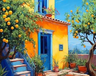 Lemon Tree Paint by Numbers Kit: Citrus Backyard Scene, Framed Option