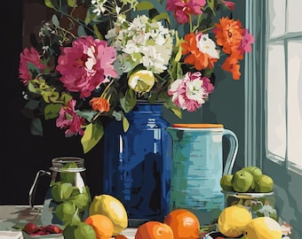 Paint by Numbers Kit: Still Life Lemons and Oranges - Acrylic with Brushes