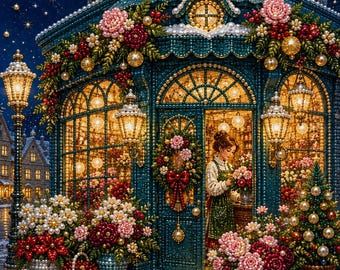 Flower Shop Pearl Painting Kit for Adults, Pre-Framed DIY 3D Art Kit, Diamond Painting Alternative, Paint by Numbers Craft Gift for Her