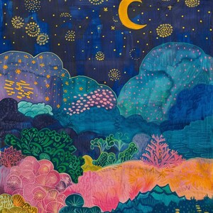a painting of a night sky with stars and clouds