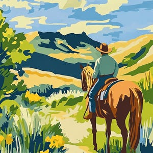 Dipingi con i numeri nel deserto del cowboy, arte vintage, stile cowboy, kit di pittura con i numeri premium, regalo per lui, arredamento per baita, regali per papà