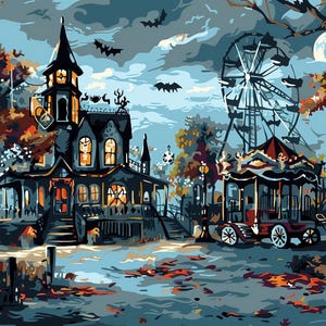 Halloween Haunted Mansion Paint by Numbers Kit: DIY Wall Decor, Framed Option