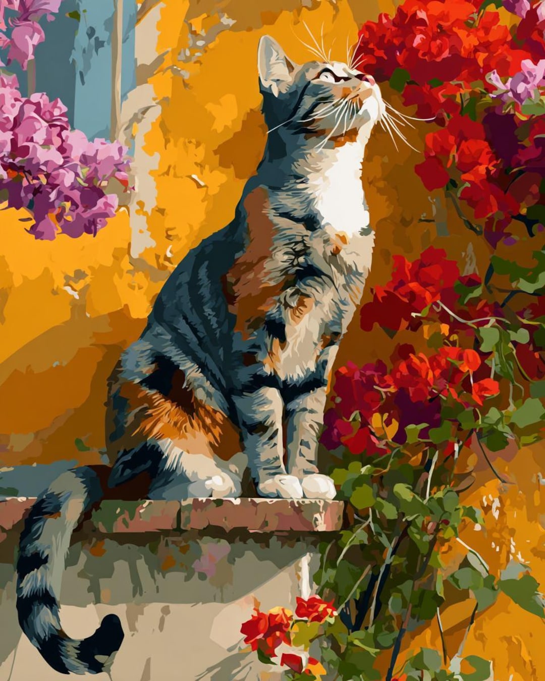 Kit De Pintura Por Números Para Adultos – Gato Colorido 40x50 Cm Con 3 Pinceles Y Pinturas Acrílicas, Decoración De Pared