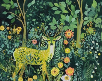 Kit di pittura con i numeri per cervi: natura in fiore, arte per adulti